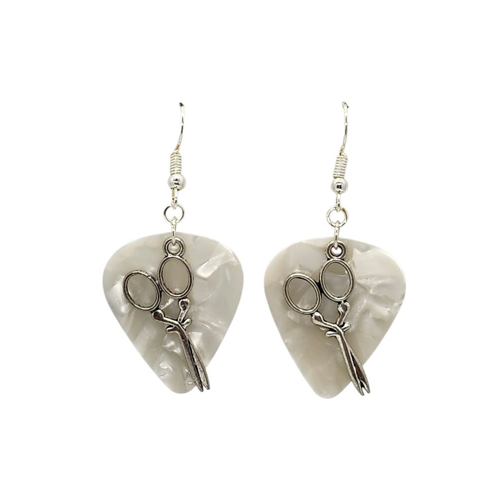 Scissors Hair Stylist Charm Guitar Pick Earrings - Choose Color - Handmade USA